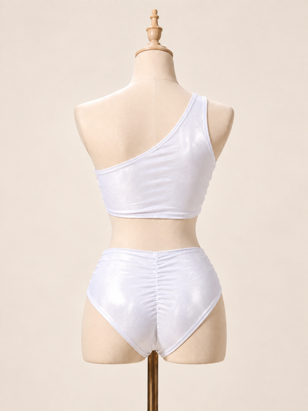Luna Shimmer Set in Pearl White, back view showing scrunch-back bottoms